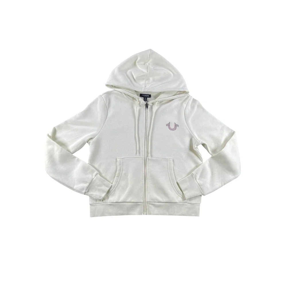 True Religion Winter White Circular Stud HS Zip Up Hoodie 207870 Mens Medium